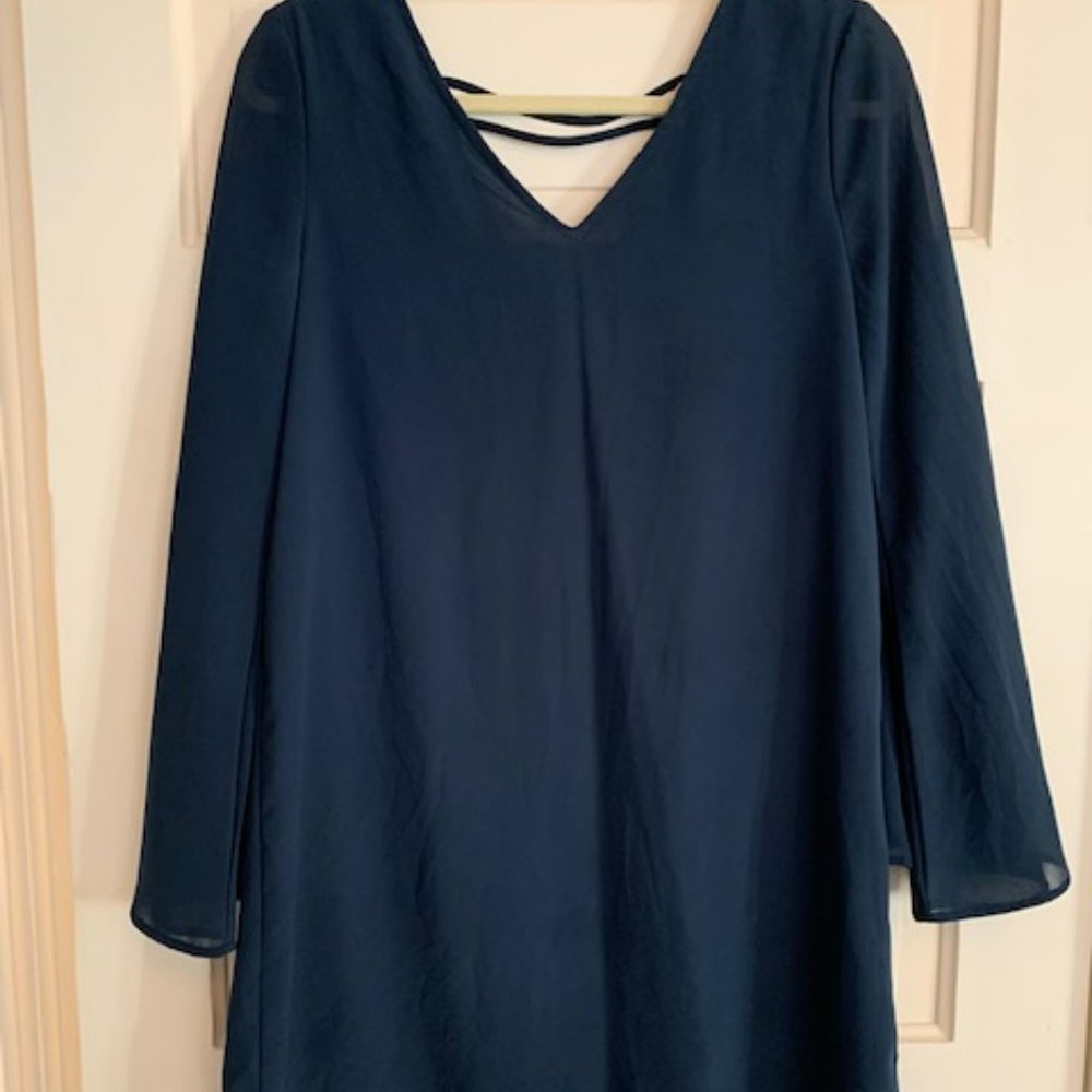 Long Sleeve Flowy Navy Dress - Size Medium